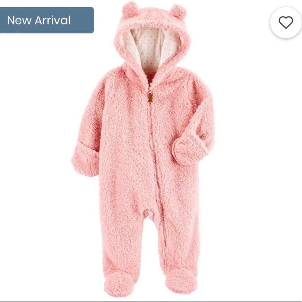 NWT Carters Hooded Sherpa Pram in pink.